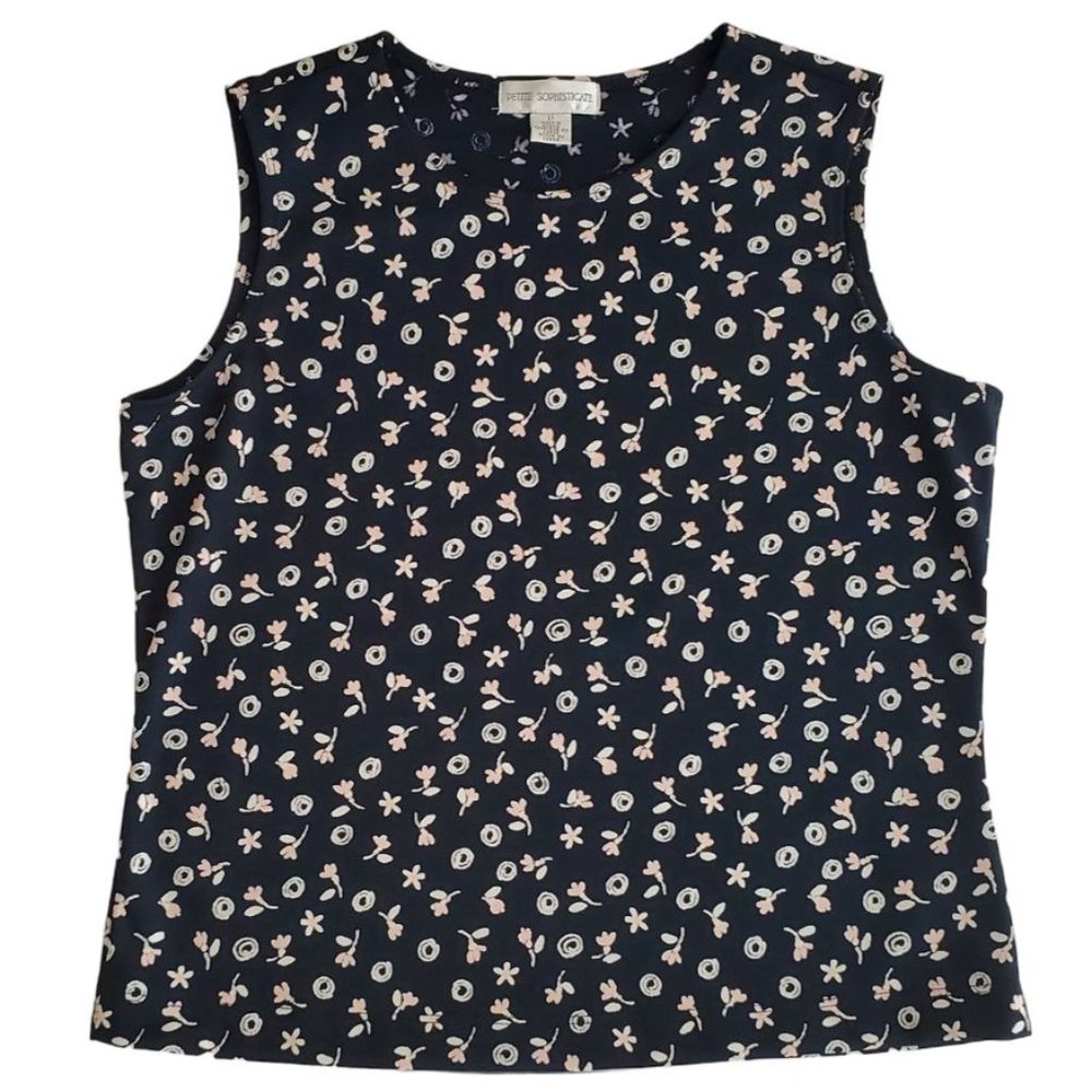 Petite Sophisticate Floral Scoop Neck Shell/Tank Top | NWOT | XSP | Navy Pink WH - Picture 3 of 11